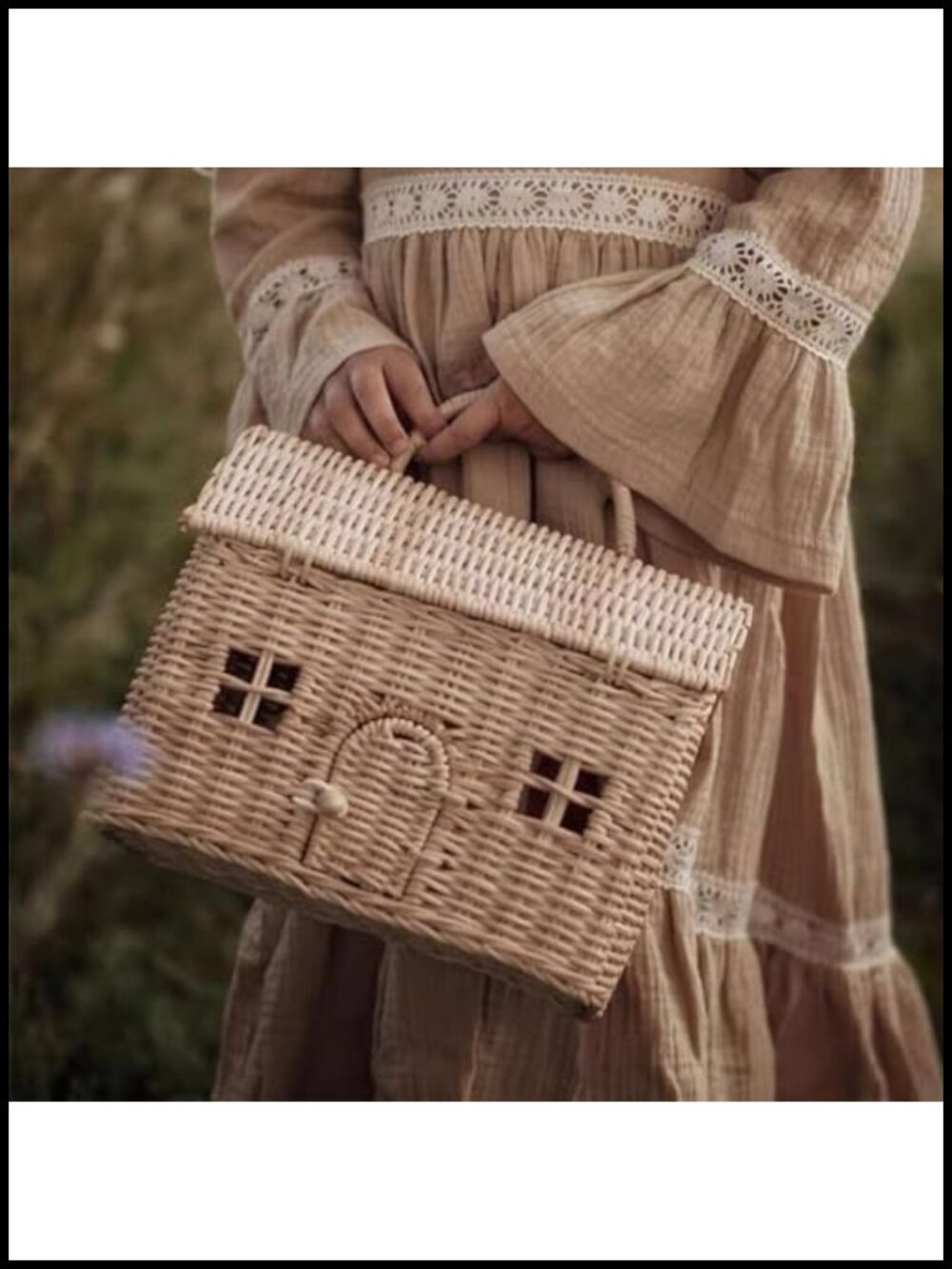 Handwoven Rattan Bag House Shape Large Capacity Shoulder Strap Beach Travel - Picture 2 of 6